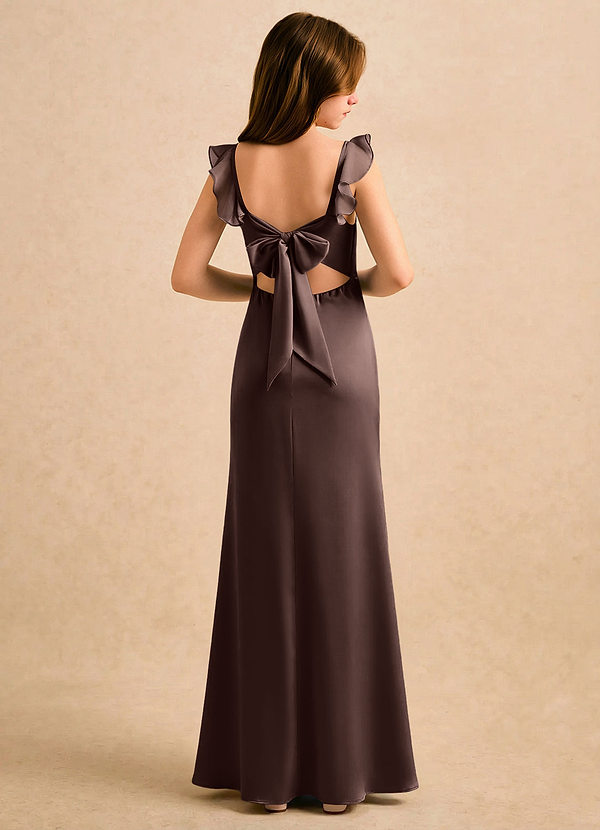 Azazie Novalie Girls Formal Flower Girl Dresses Ganache Mermaid Bow Stretch Satin Dress image1