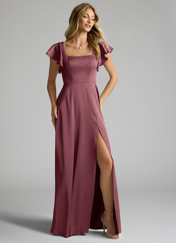 Bondi Vestidos de dama de honor Vestido Rosa Del Desierto de Satén Elástico de Línea A con Lazo image1