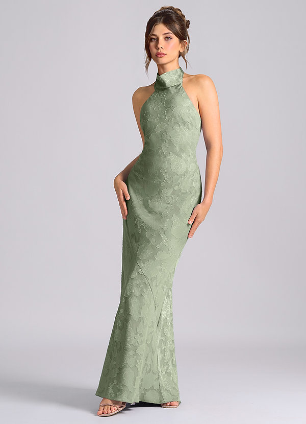 Azazie Velli Bruidsmeisjes Jurken Jurk van Bloemen Burn-out met Zeemeermin Hoge Kraag Agave image1