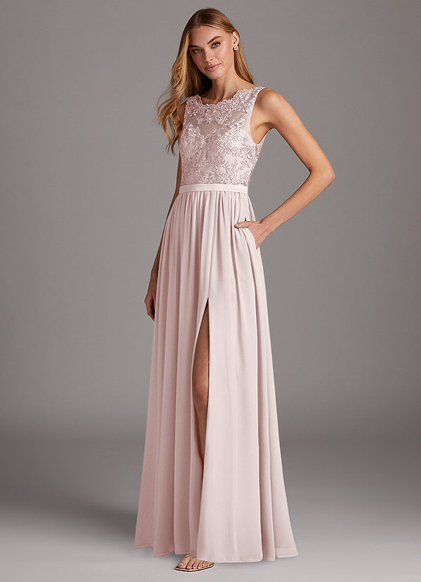 Azazie Elly Abiti da Damigella Abito A-Line in Chiffon Scollo a barchetta in pizzo Rosa Rossore image1