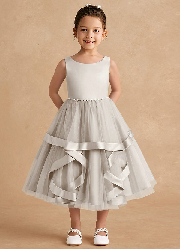 Azazie Posy Blumenkinder Kleider A-Linie Mit Perlen Tüll Kleid Frost image1