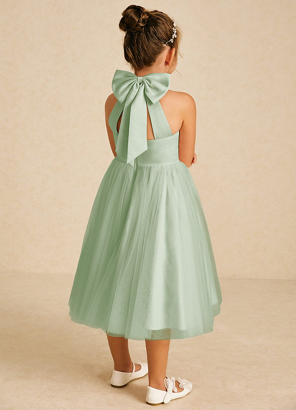 Azazie Dora Flower Girl Dresses Dusty Sage A-Line Bow Tulle Dress image1
