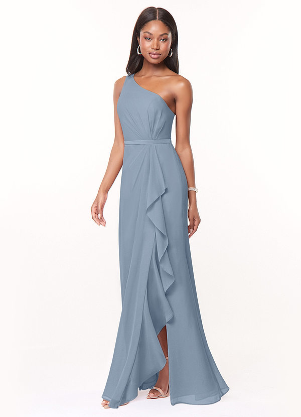 Azazie Liza Bridesmaid Dresses Dusty Blue Mermaid One Shoulder Chiffon Dress image1