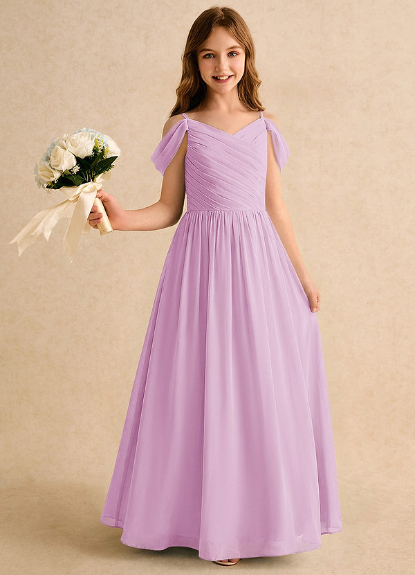 Azazie Chelo Girls Formal 플라워 걸 드레스 A라인 주름진 쉬폰 플로어 길이 드레스 image1