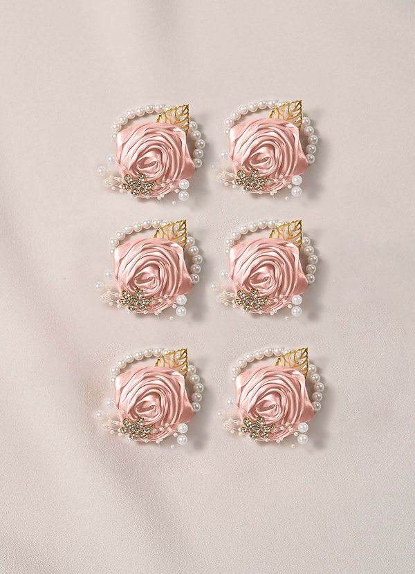 front 6PC Matching Color Bridesmaids Wrist Corsage with Pearl Bracelet