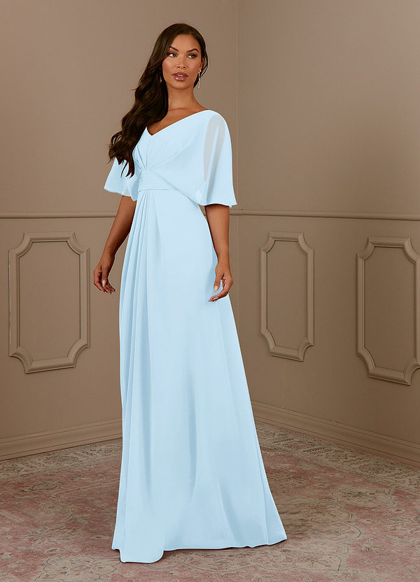 Azazie Oksana Mother of the Brides Dresses Sky Blue A-Line V-Neck Pleated Chiffon Dress image1