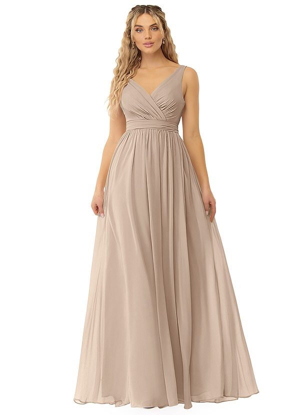 Azazie Kora Bridesmaid Dresses Taupe A-Line Pleated Chiffon Dress image1