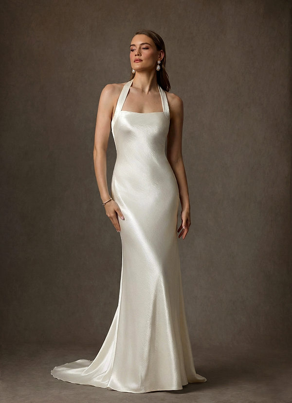 Azazie Marielle Wedding Dresses Antique White A-Line Charmeuse Dress image1