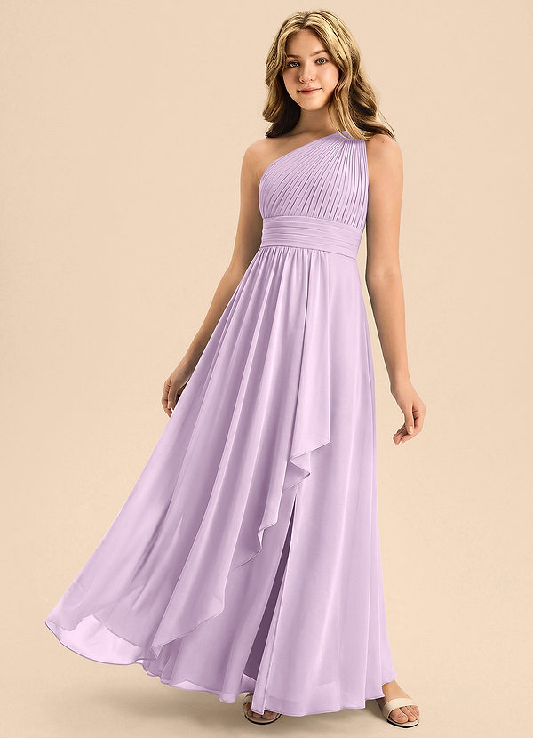 Azazie Skye Junior Frosted Lilac A-Line Pleated Chiffon Dress image1