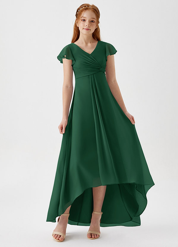 Azazie Breanne Junior Vestido de Verde Oscuro de Gasa de Corte En A image1