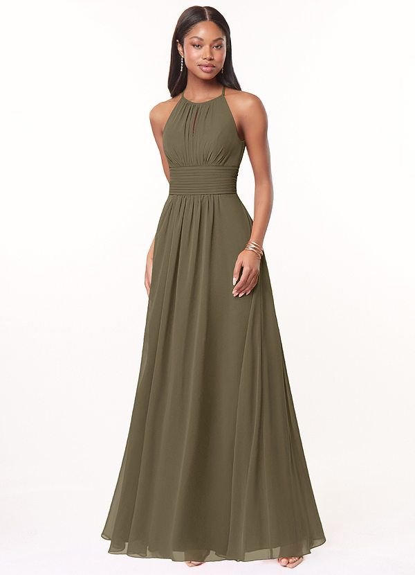 Azazie Bonnie Bridesmaid Dresses Willow Green A-Line Keyhole Ruched Chiffon Dress image1