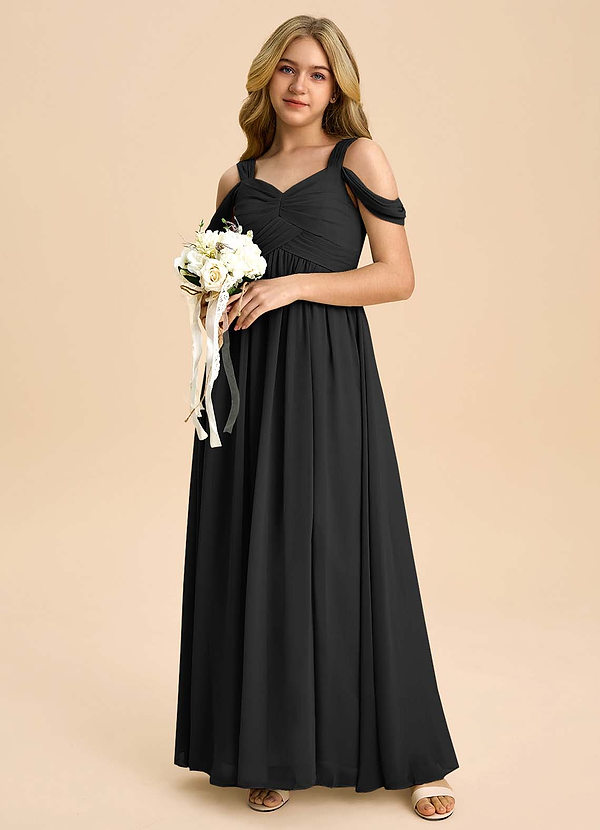 Azazie Lianne Junior Black A-Line Off the Shoulder Chiffon Dress image1