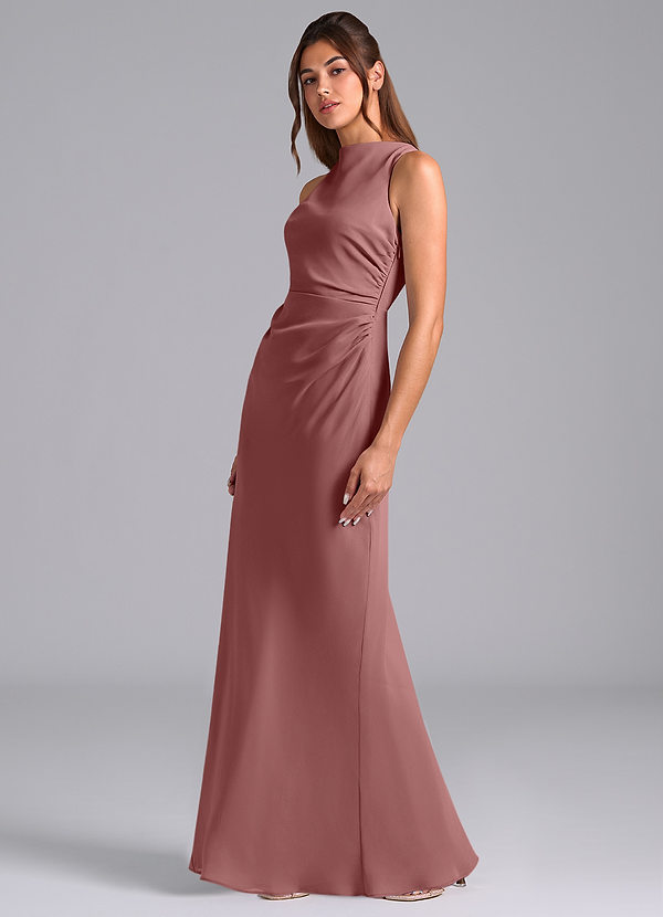 Azazie Evadne Suknie dla druhen Osłona Pofałdowany Szyfon Do ziemi Sukienka image1