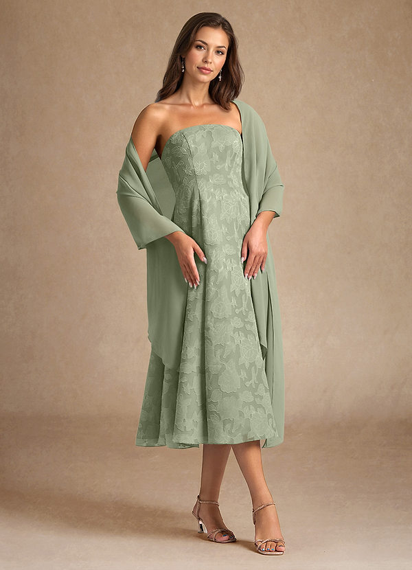 Azazie Lorain Mother of the Brides Dresses Agave A-Line Pleated Floral Burnout Dress image1