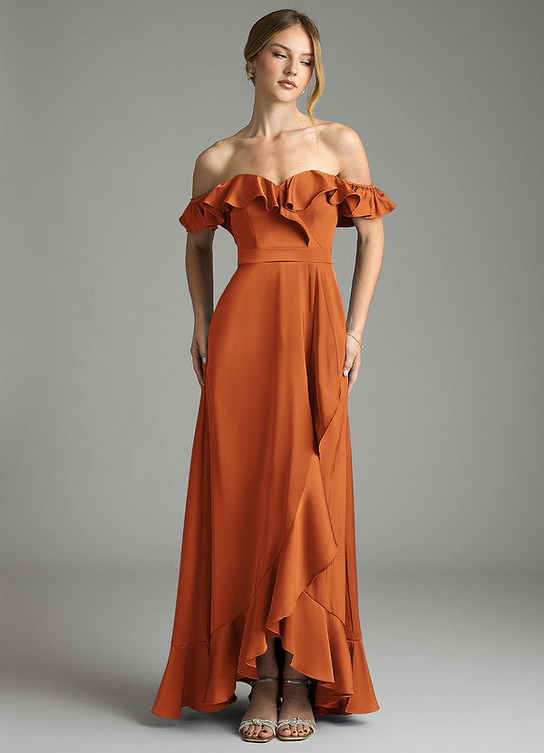 Lyra Bridesmaid Dresses Cinnamon A-Line Off the Shoulder Stretch Satin Convertible Dress image1