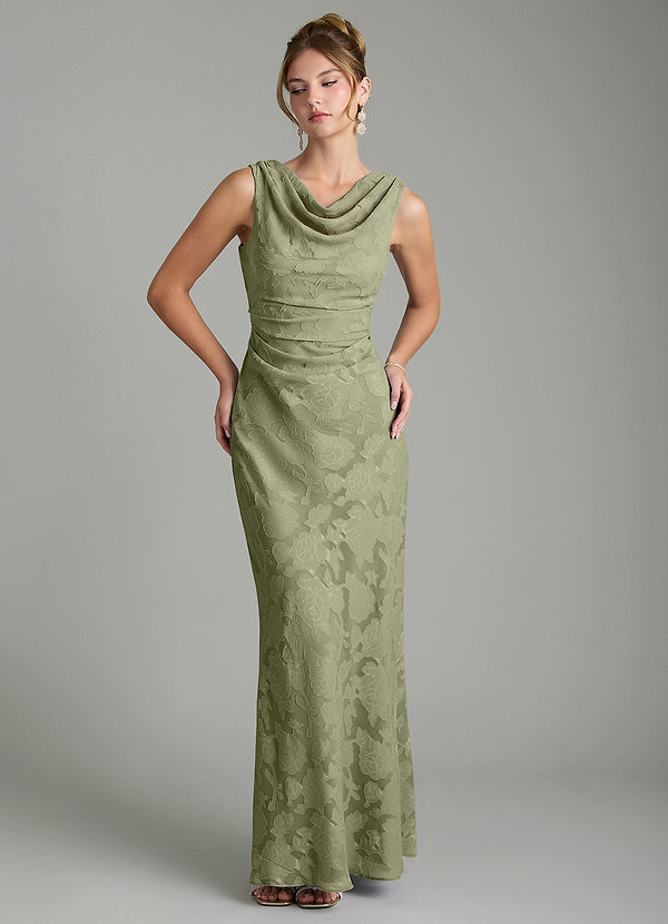 Azazie Kieryn Bridesmaid Dresses Pistachio Mermaid Pleated Floral Burnout Dress image1