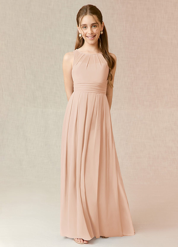 Azazie Bibiane Junior Vestido de Rosa Inglesa de Gasa de Corte En A con Plisado image1