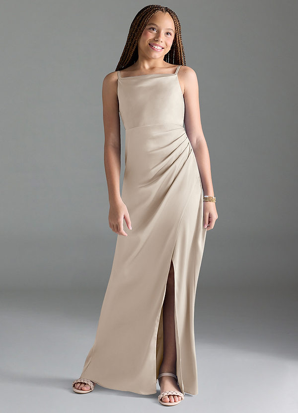 Azazie Leonis Junior Frost A-Line Pleated Stretch Satin Dress image1