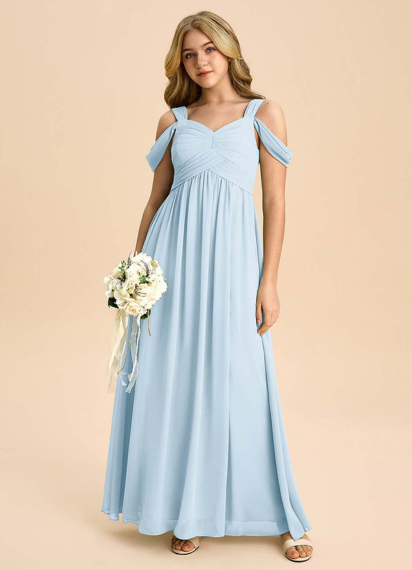 Azazie Lianne Junior Vestido de Azul Cielo de Gasa de Corte en A con Vestidos sin tirantes image1