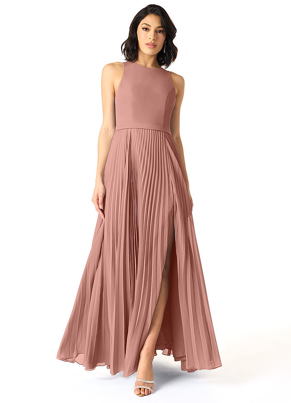 Azazie Lindie Bridesmaid Dresses Cedar Rose A-Line Scoop Pleated Chiffon Dress image1