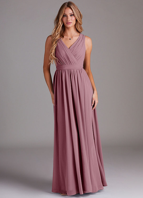 Azazie Kingsley Bridesmaid Dresses Vintage Mauve A-Line Lace Chiffon Dress image1