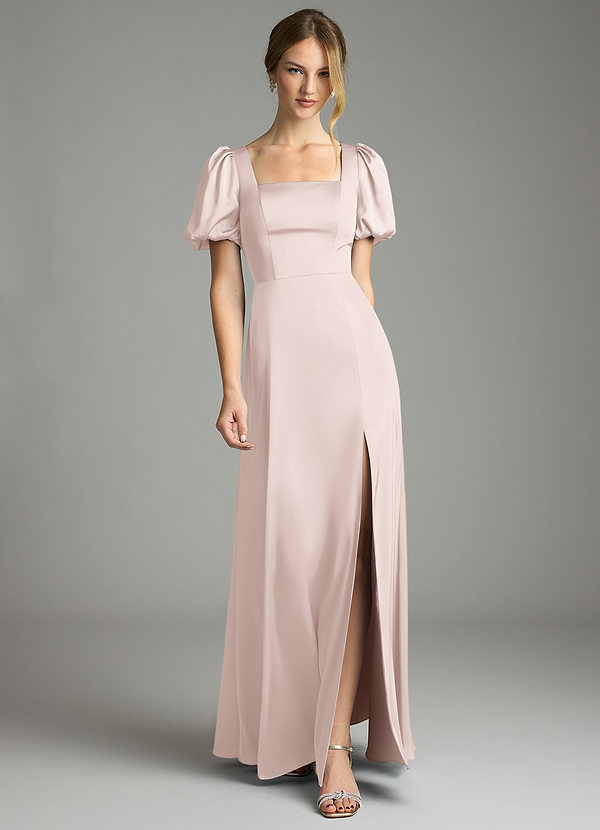 Azazie Fyona Suknie dla druhen Linia A Pofałdowany Satyna elastyczna Do ziemi Sukienka image1