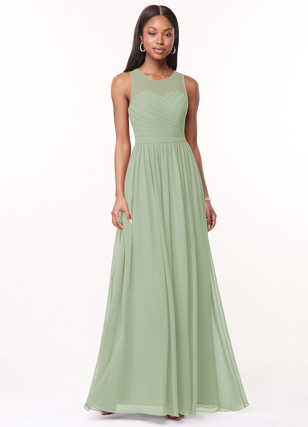 Azazie Nina Bridesmaid Dresses Dusty Sage A-Line Pleated Chiffon Dress image1