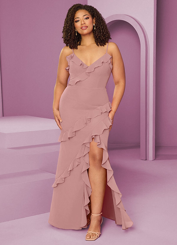 Barbie ♥ Azazie Bridesmaid Dresses Dusty Rose Sheath Chiffon Dress image1