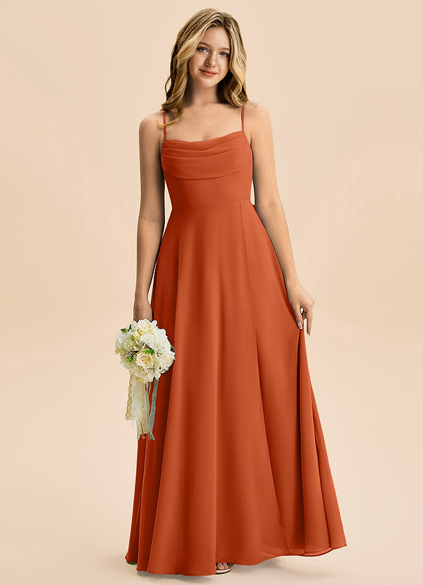 Azazie Bear Junior Burnt Orange A-Line Pleated Chiffon Dress image1