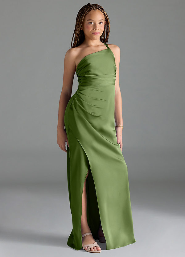Azazie Eren Junior Vestido de Enebro de Satén Elástico de Recto con Plisado image1