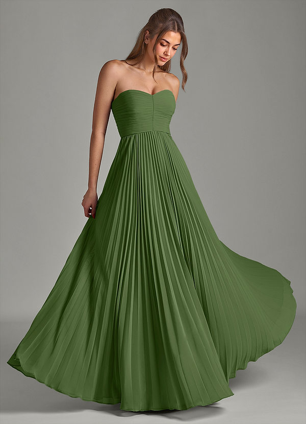 Azazie Chiana Abiti da Damigella Abito A-Line in Chiffon Senza Cinturino Oliva image1