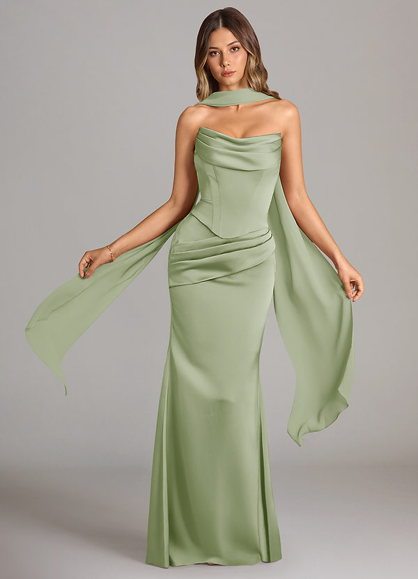 Azazie Sorrel Bridesmaid Dresses Dusty Sage Mermaid Strapless Stretch Satin Convertible Dress image1