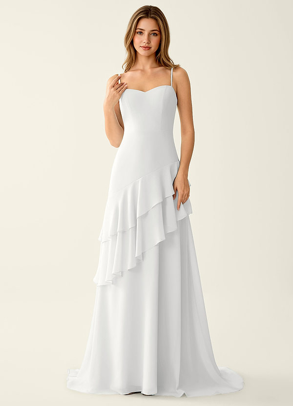 Fiorella Biały Suknia balowa z falbaną i szyfonu w kształcie litery A image1