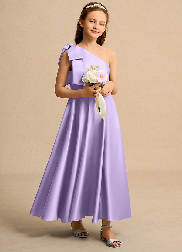 Azazie Guppy Junior Formal Klänningar för brudeflicka Klä A-Line i Matt satäng Ena axeln image1