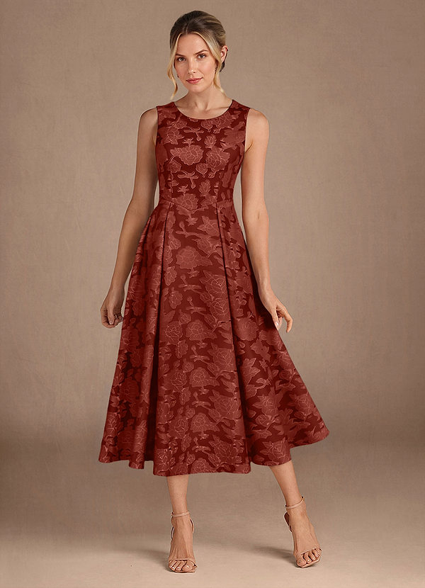 Azazie Fulton Mother of the Brides Dresses Terracotta A-Line Pleated Floral Burnout Dress image1