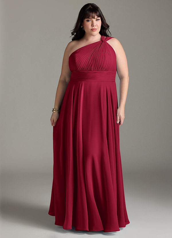 Azazie Charlize Bridesmaid Dresses Burgundy A-Line One Shoulder Chiffon Dress image1
