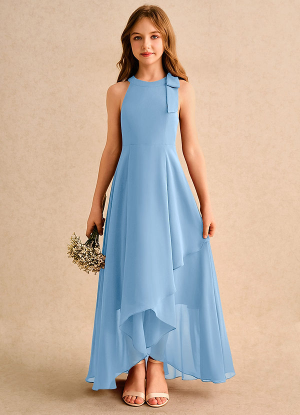 Azazie Boop Girls Formal Flower Girl Dresses Powder Blue A-Line Bow Chiffon Dress image1