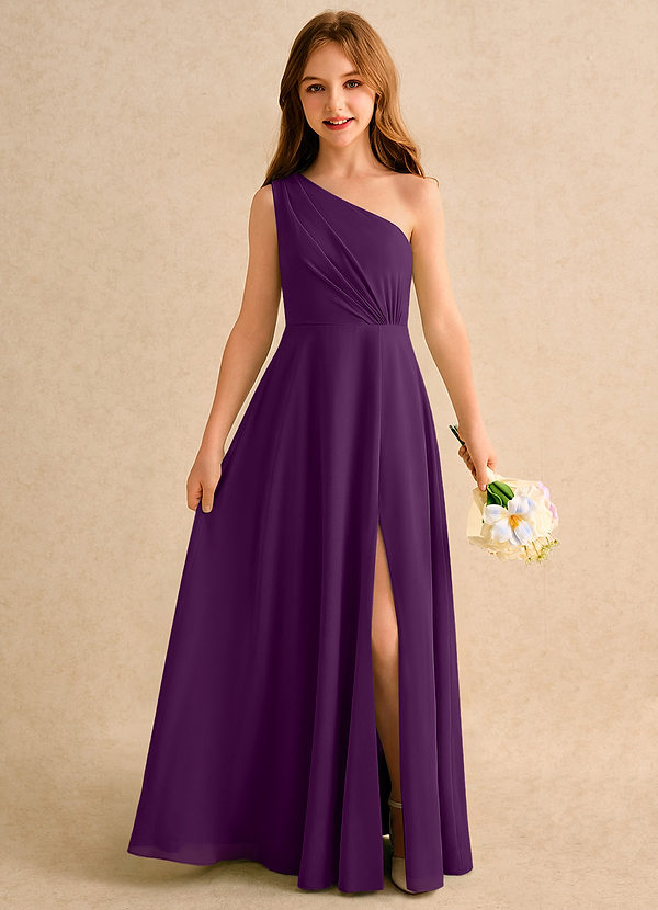 Azazie Puddles Girls Formal Bloemenmeisjes Jurken A-Lijn Jurk van Chiffon One-Shoulder Druif image1