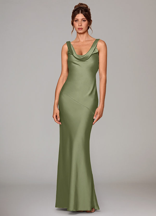 Azazie Rylina Bridesmaid Dresses Garden Sage Mermaid Stretch Satin Dress image1