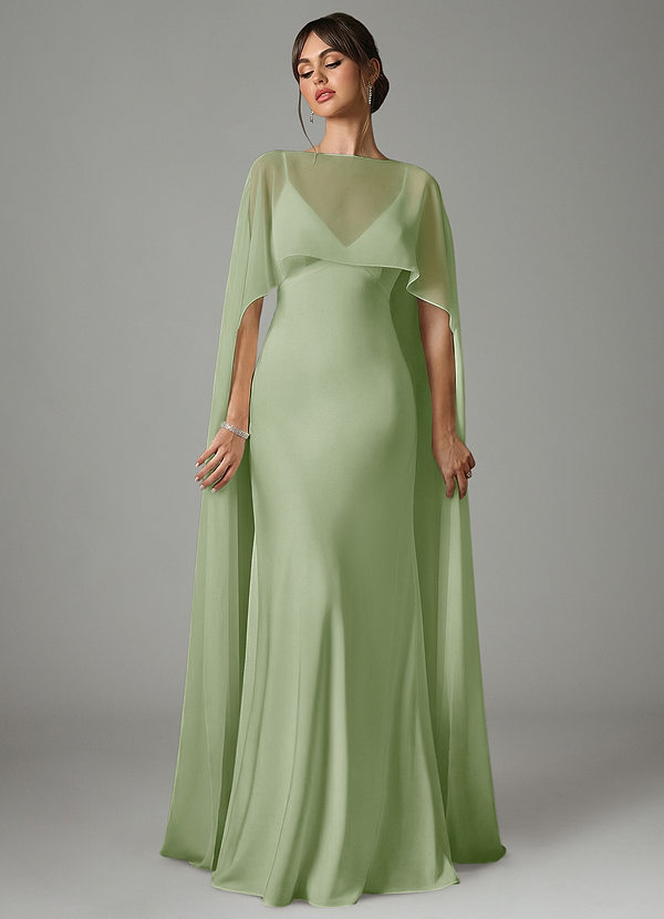 Azazie Stefania Abiti da Damigella Abito A-Line in Raso Elasticizzato Verde Salvia image1