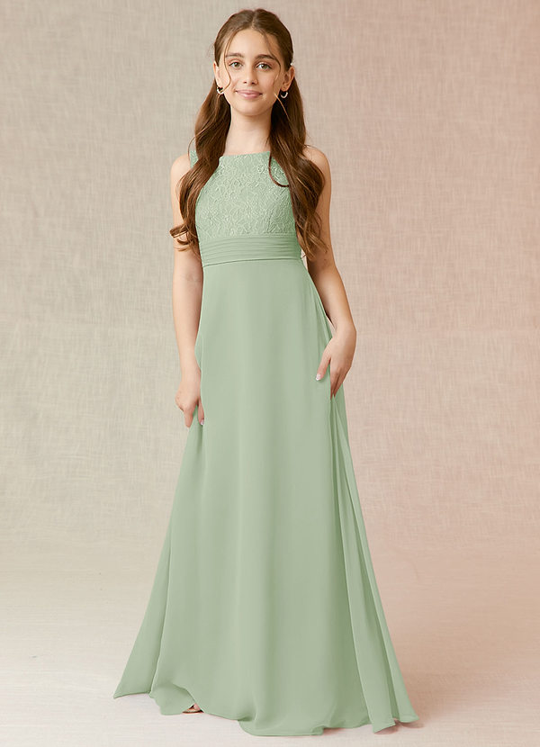 Azazie Snow Junior Dusty Sage A-Line Lace Chiffon Dress image1