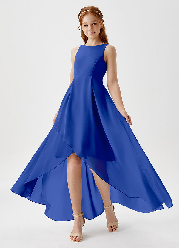 Azazie Lizette Junior Royal Blue A-Line Pleated Chiffon Dress image1