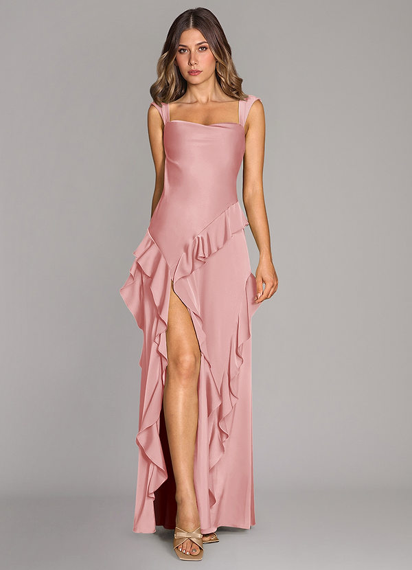 Azazie Sloane Bridesmaid Dresses Powder Pink A-Line Sweetheart Neckline Stretch Satin Dress image1