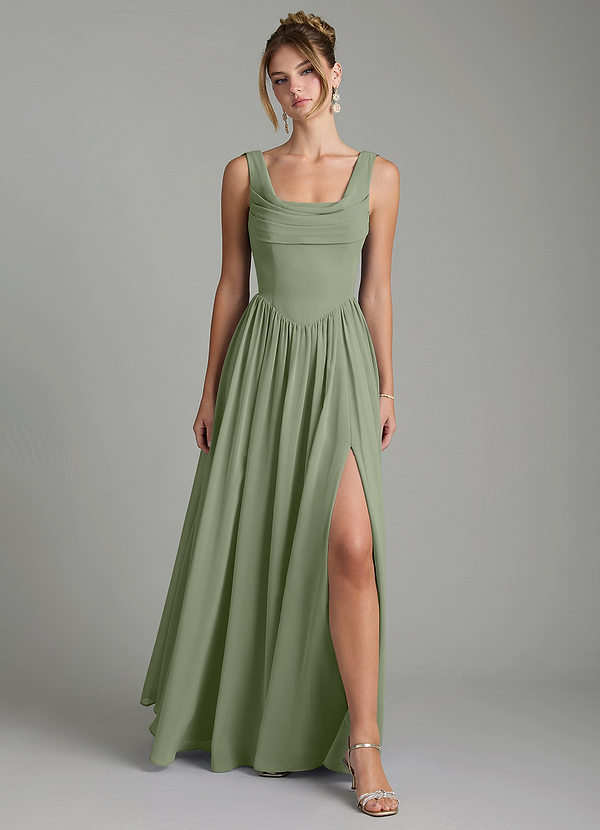 Azazie Novi Bridesmaid Dresses Pistachio A-Line Pleated Chiffon Dress image1