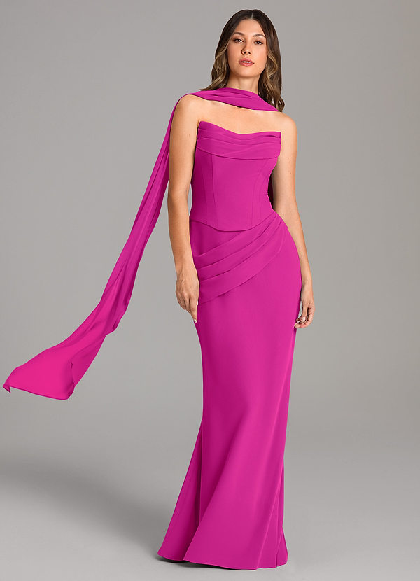Azazie Sorrel Vestidos Dama de Honor Vestido de Fucsia de Gasa de Corte Sirena con Corsé image1
