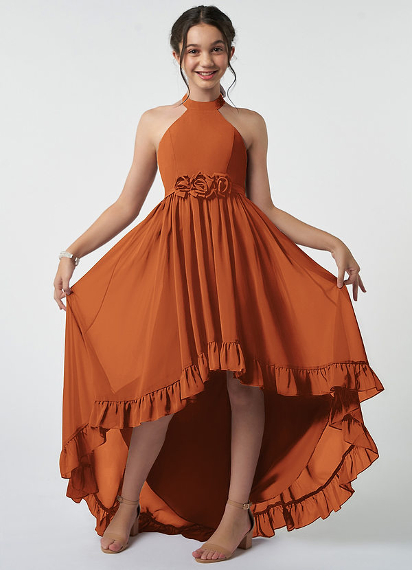 Azazie Hermione Junior Cinnamon A-Line Chiffon Dress image1