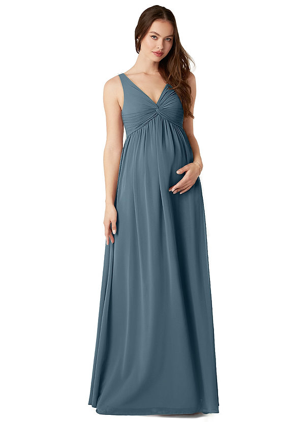 Azazie Yetta Maternity Bridesmaid Dresses A-Line V-Neck Gathered Chiffon Floor-Length Dress image1