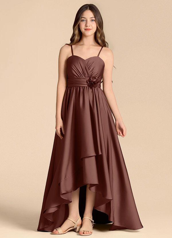 Azazie Catalina Junior A-Linie Herzausschnitt Stretch-Satin Kleid Espresso image1