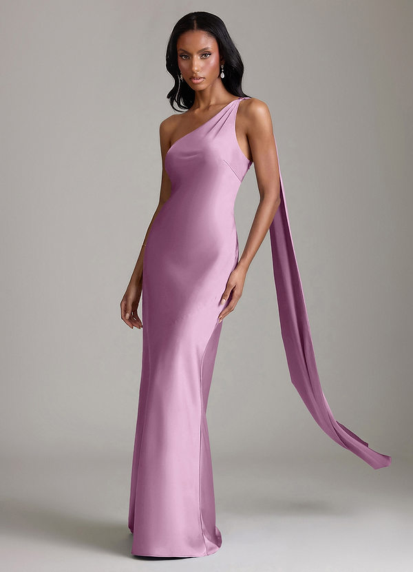 Azazie Galinda Brudtärneklänningar Klä av Sjöjungfru i Stretch Satin Ena axeln Blåregn image1