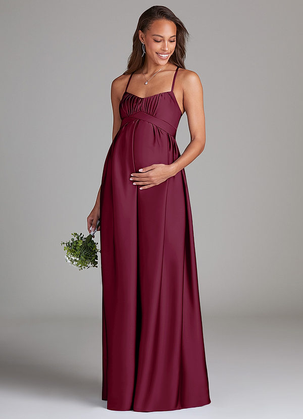 Azazie Llana Gravid brudtärna Klänningar Klänning A-Linje med fickor Golvlängd Stretch Satin image1